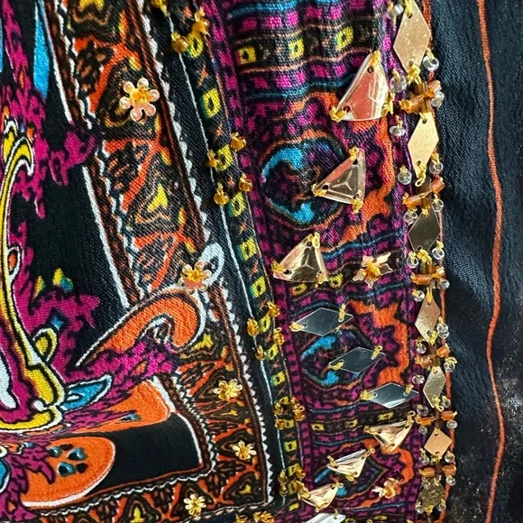 Peck & Peck Multi-Color Boho, Gold Beaded Shear Short Sleeve Cardigan - Picture 5 of 6